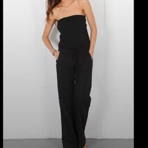 Splendid black strapless linen wide leg casual jumpsuit — XS